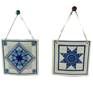 Hill Design Hanging Tile Ceramic Celebration of American Quilts Set of 2 Vintage